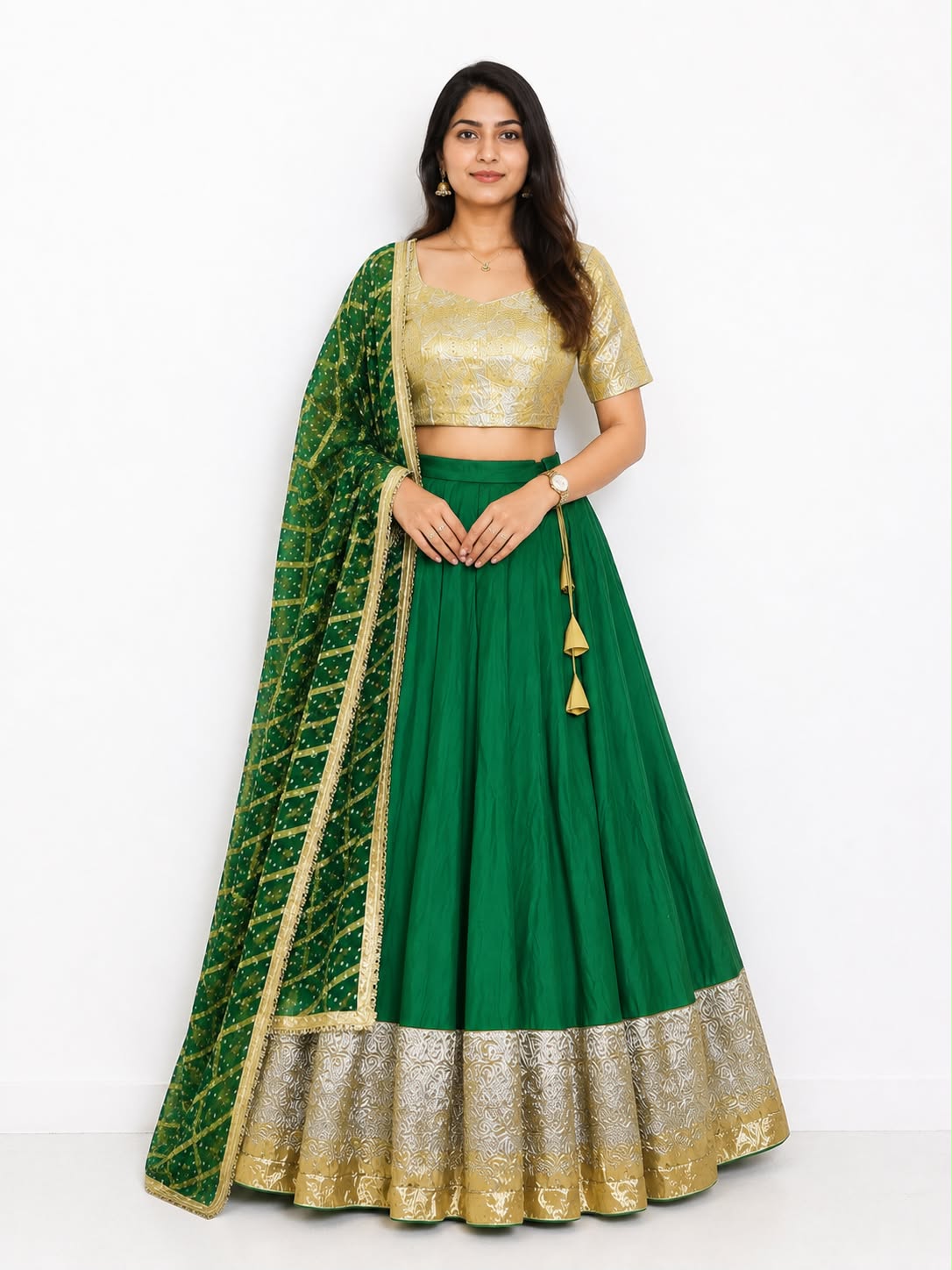 Green Lehenga | Lumpy border Blouse