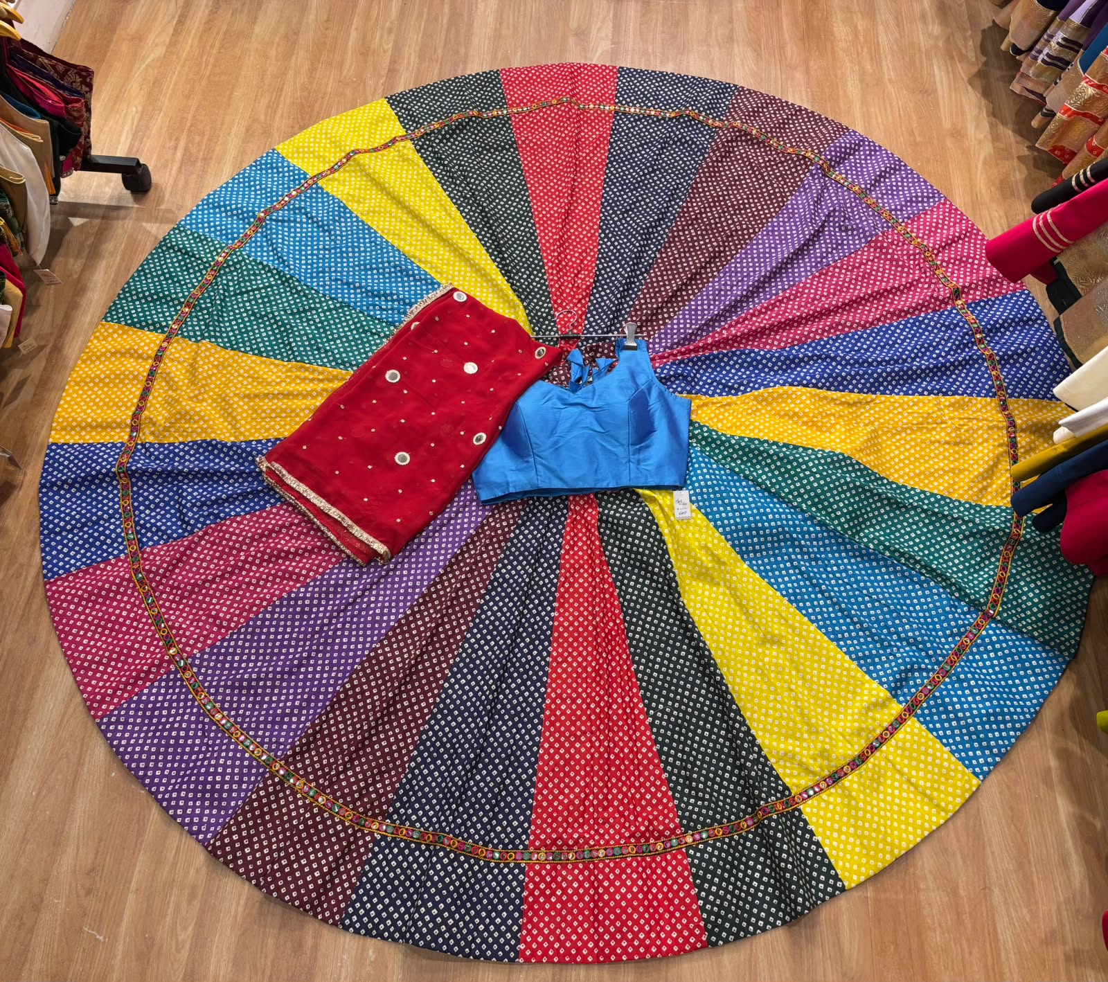 Cotton Bandhani lehenga | Dupatta foil work